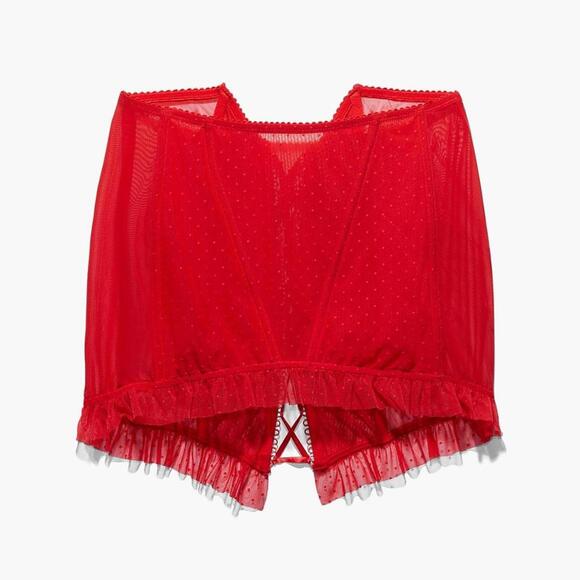 SAVAGE X FENTY Red CANDY HEARTS DOTTED MESH OPEN-BACK SKIRT. Ruffle trim - Picture 2 of 6